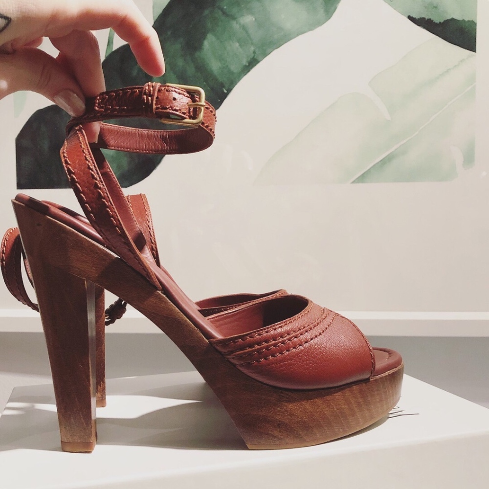 YSL Disco Platform Yves Saint Laurent Boho Leather Ankle Wrap Heels Sandals